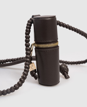 Yves Salomon Brown leather lipstick case with drawstring 26EAA201XXAPXX