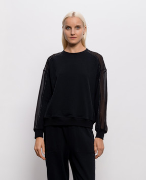 Brunello Cucinelli Black sweatshirt with monil chain MN05NB2R00