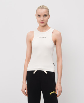 Palm Angels Ivory ribbed T-shirt PWAC024S26JER001