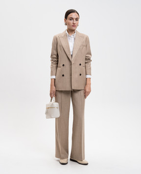 Peserico Beige wool pants with lurex stripes P0433503362