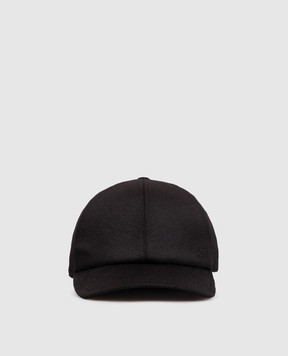 Stefano Ricci Black cashmere cap with monogram embroidery MCV63NV11FC0001T