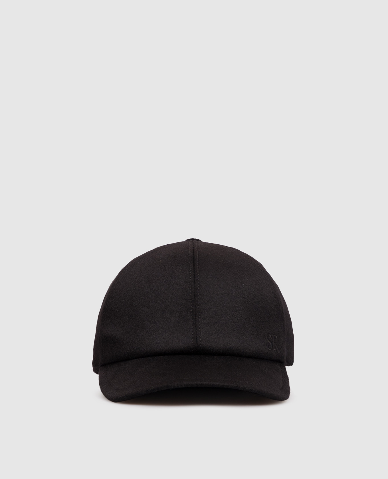 Black cashmere cap with monogram embroidery