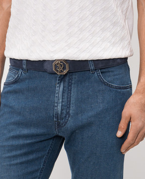 Stefano Ricci Blue suede belt with monogram logo N381SDC366P