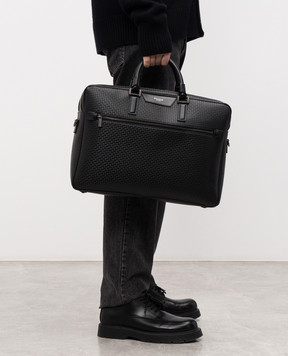 Serapian Black leather briefcase with monogram embossing SRSTSMLL596940FCG2