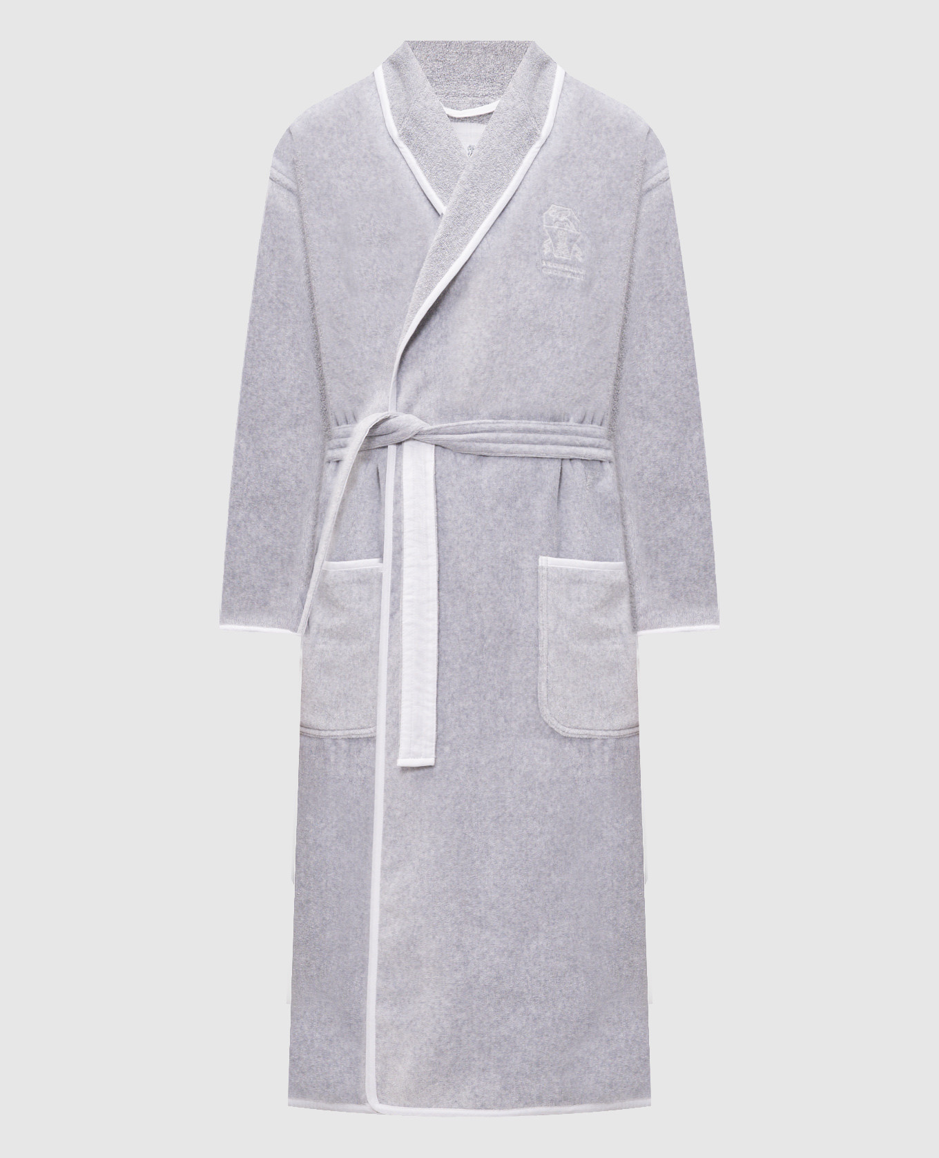 Grey terry robe with embroidered emblem