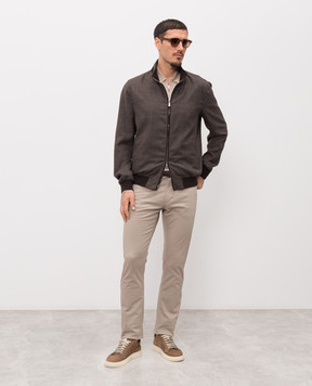 Enrico Mandelli Beige silk polo shirt with logo patch 3K065A5674
