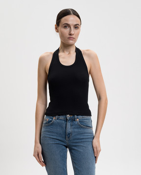 Vetements Black ribbed top with logo WE76TT566B