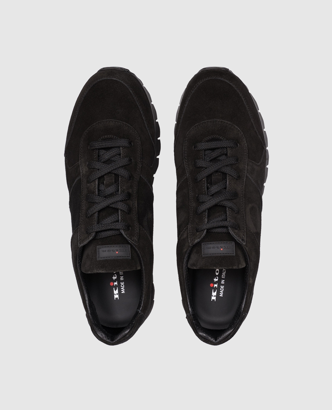 Black suede sneakers with textured logo Kiton 4