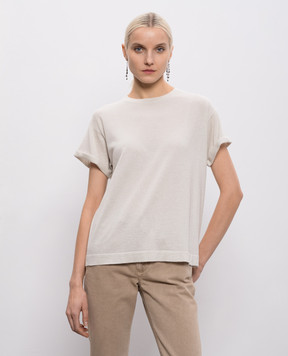 Brunello Cucinelli White cashmere and silk lurex t-shirt M41810000