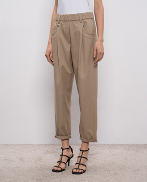 Brunello Cucinelli Beige pants with a monil chain MA126P8417