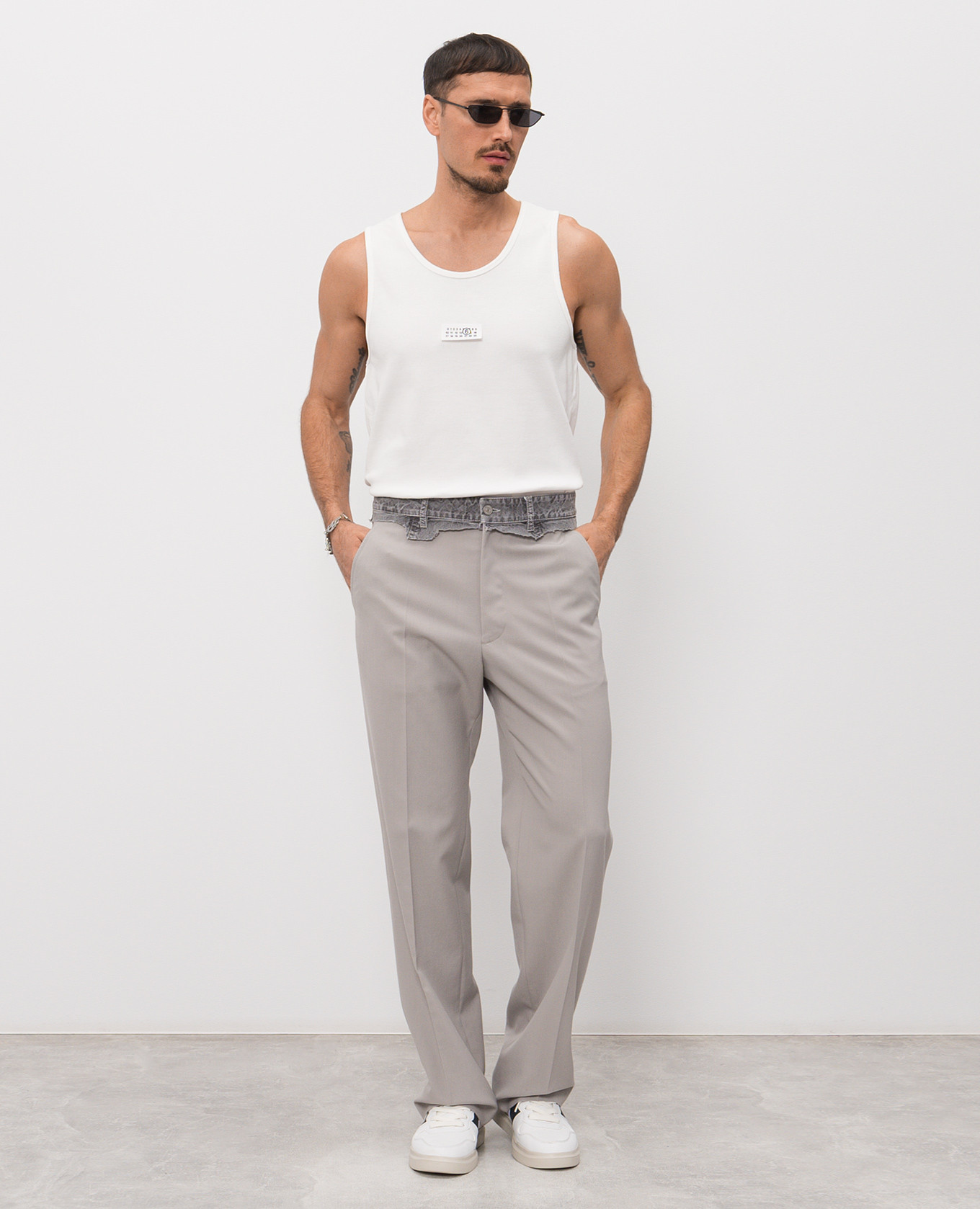 Grey wool trousers with logo patch Maison Margiela MM6 2