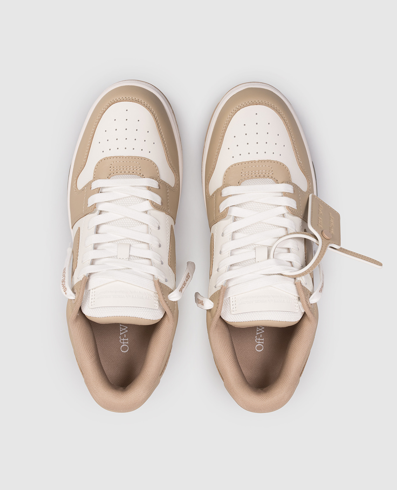 

Out Of Office beige leather sneakers with logo patch Off-White