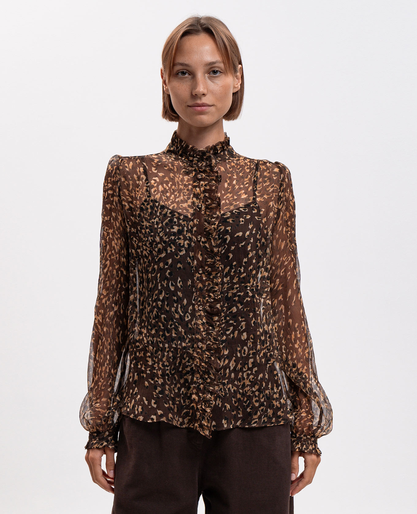 Brown leopard print silk blouse Twinset 3