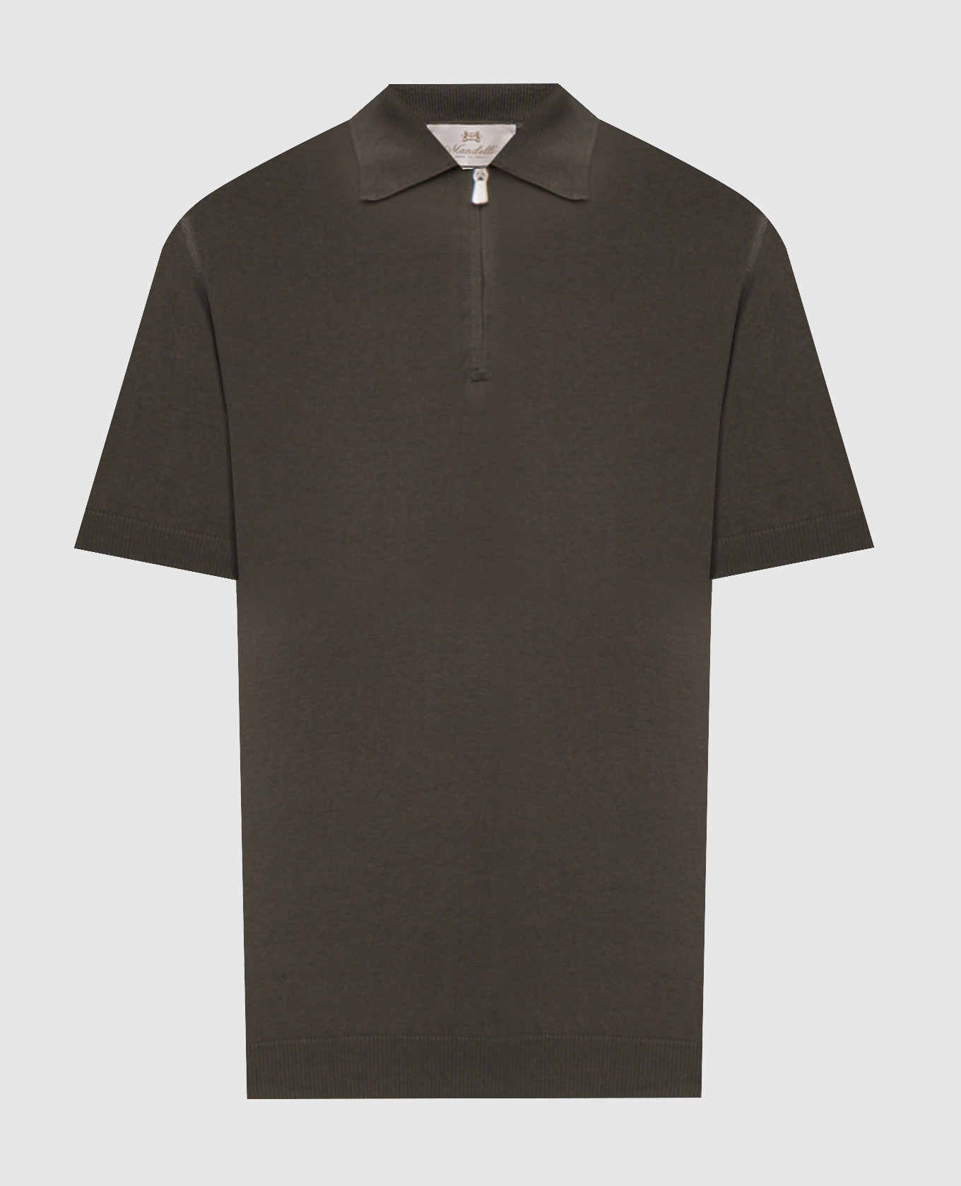 Green silk polo shirt with logo patch