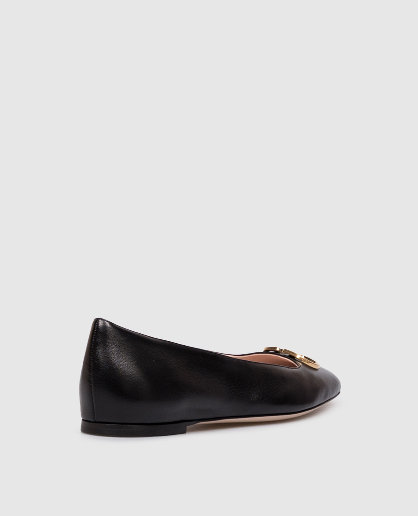Black leather ballet flats with textured logo Valentino 4