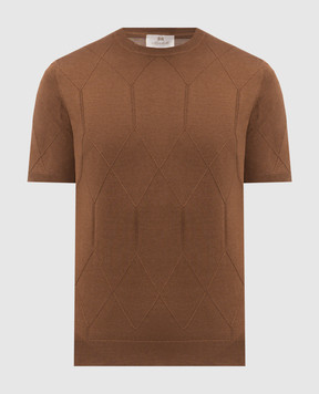 Enrico Mandelli Brown silk t-shirt with geometric pattern 3K009A5645