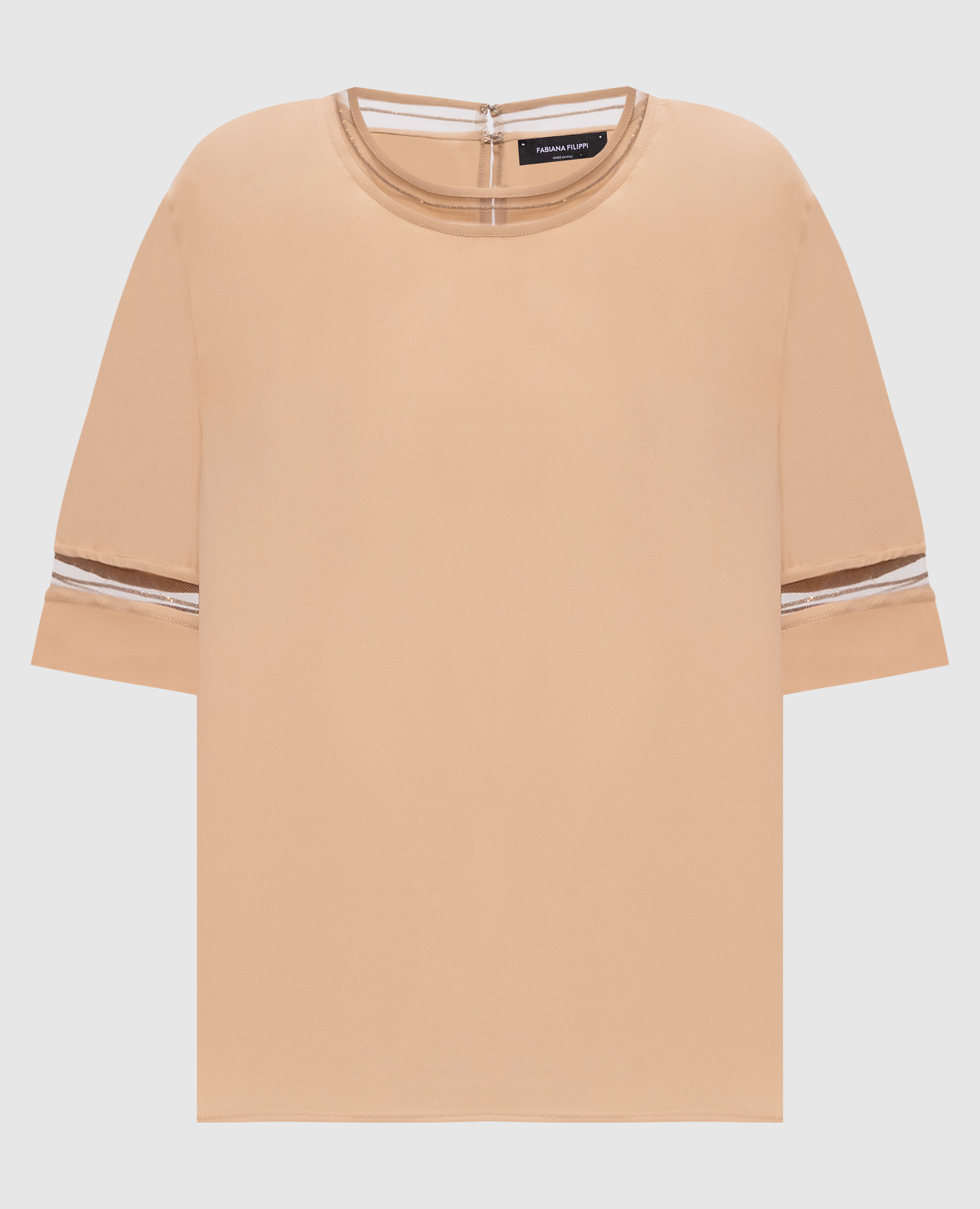 Brown silk blouse with monil chain