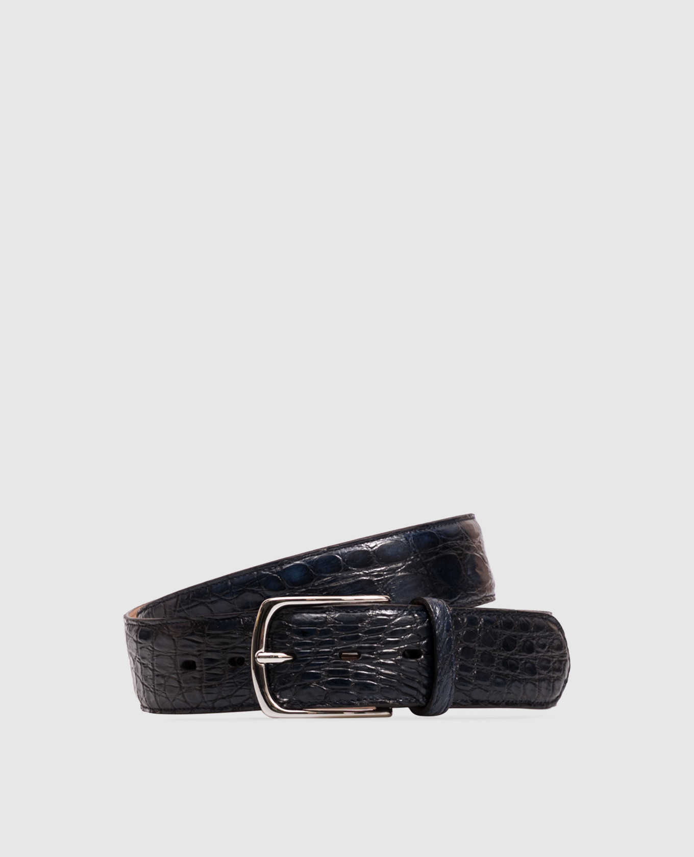Blue crocodile leather belt
