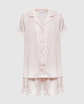 Dore & Rose Pink striped silk pajamas SCALLOPSILKSHORTSET