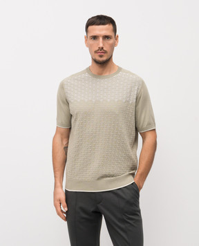 Stefano Ricci Khaki T-shirt with patterned silk K818109G10F26175