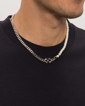 Off-White Silver chain necklace with emblem OMOB167S26MET001