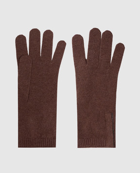 Brunello Cucinelli Brown cashmere gloves with monil chain M12147189