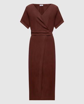 Brunello Cucinelli Brown wrap dress with linen MH126AHG41