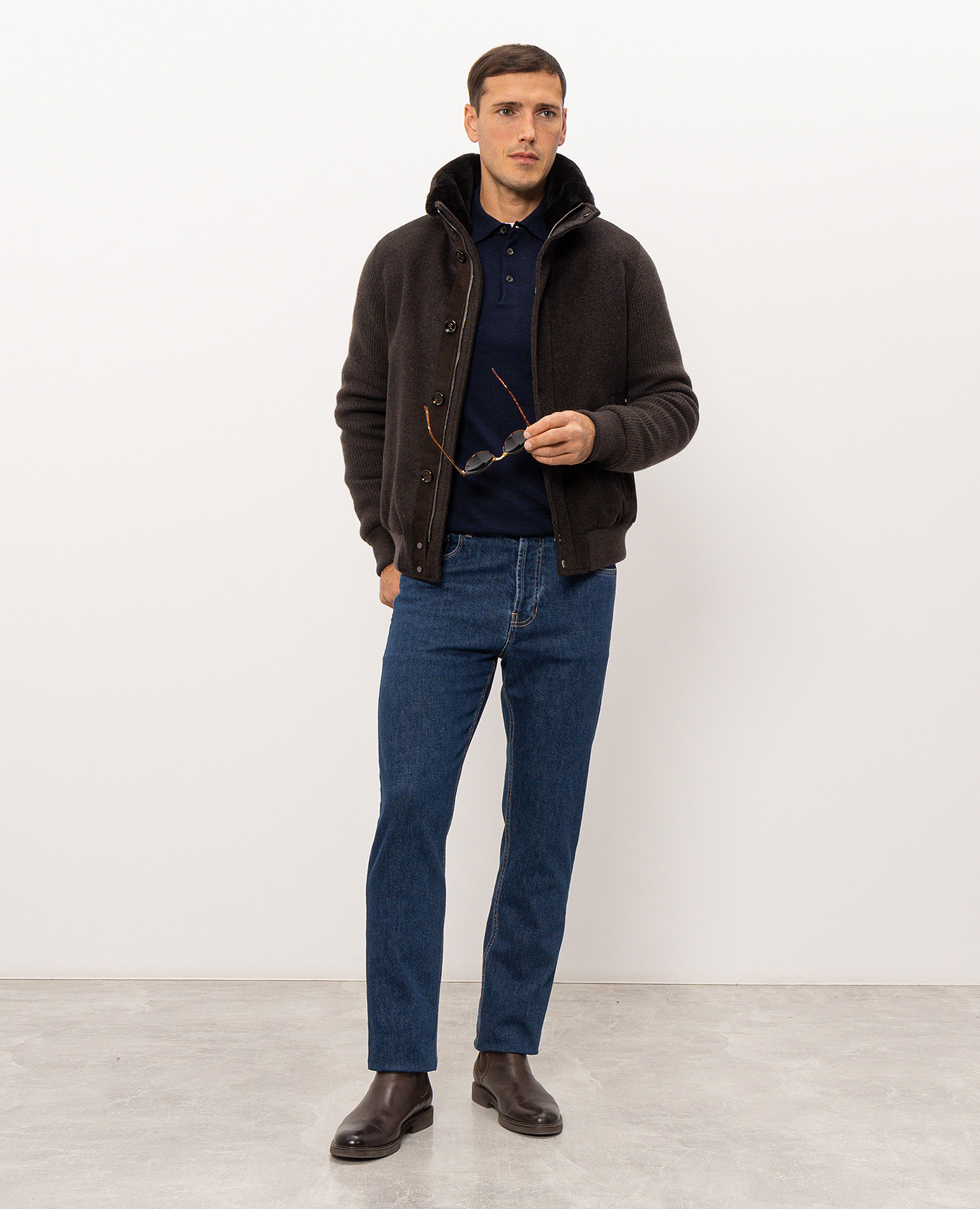 Blue jeans with logo patch Pini Parma 2