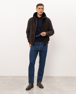Pini Parma Blue jeans with logo patch JEAMBLCOMF