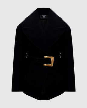 Balmain Black wool coat with a smell HF1UA215WC70