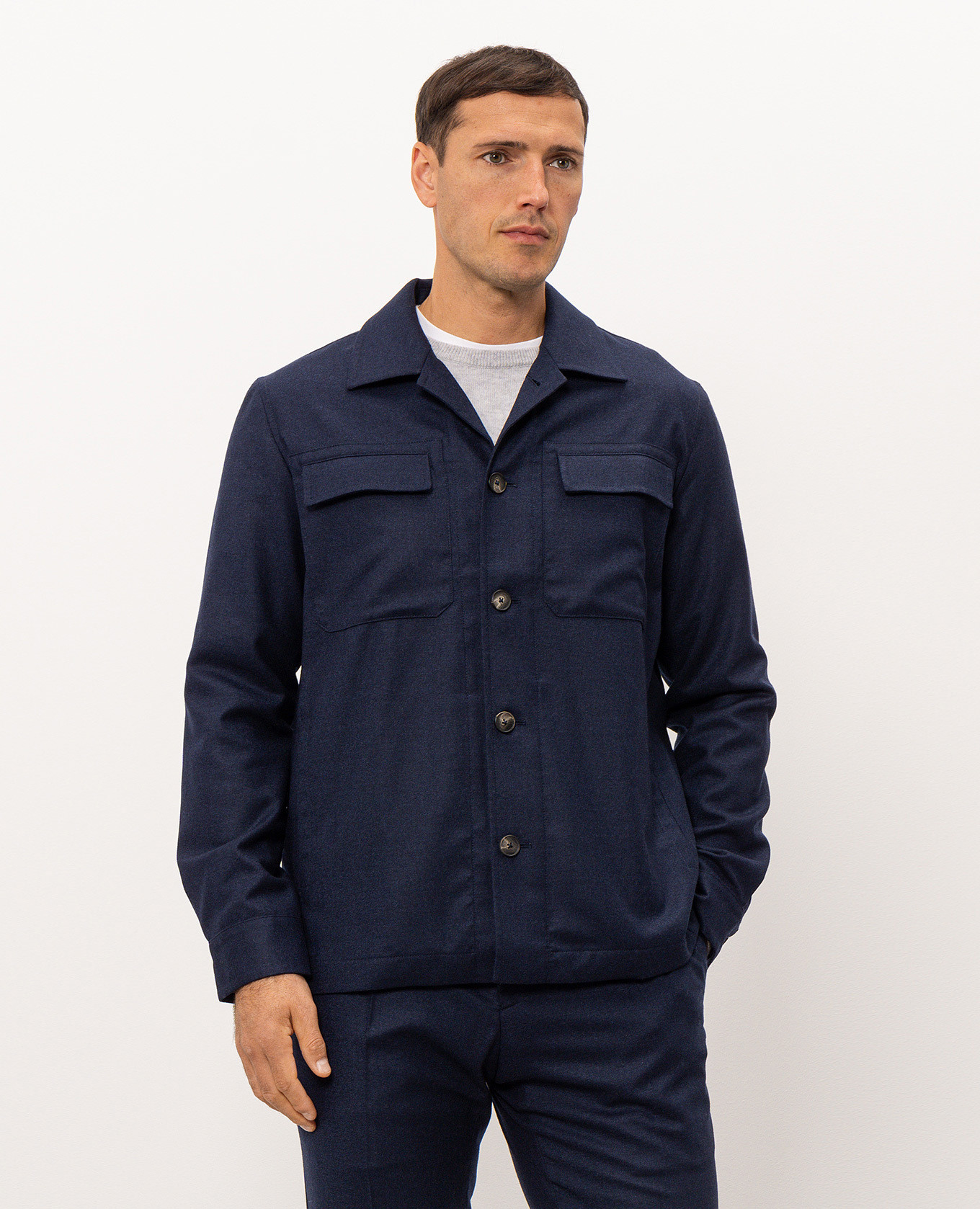Blue wool shirt jacket Pini Parma 3