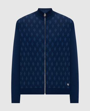 Stefano Ricci Blue cardigan with patterned silk K414017R30F26268