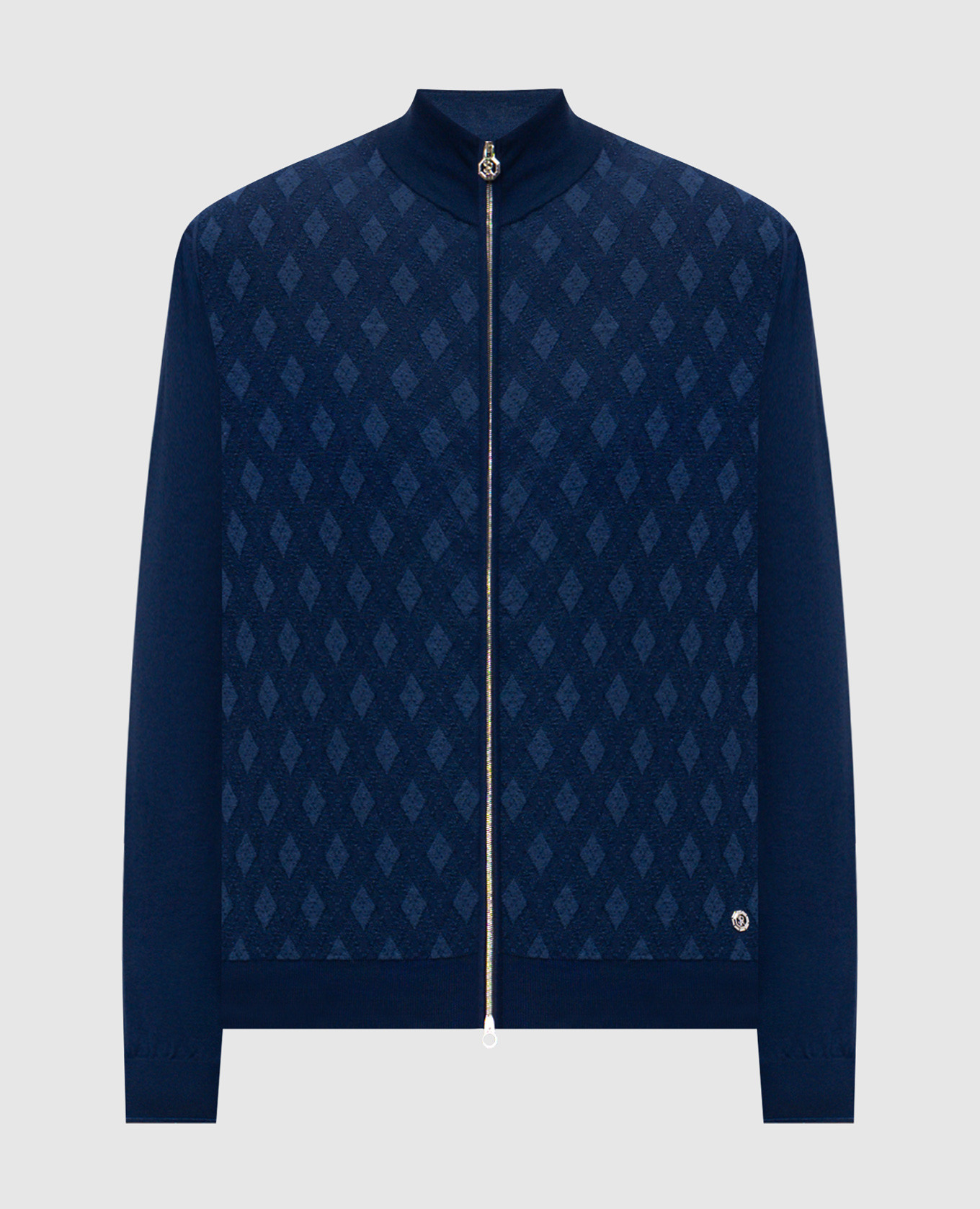 Blue cardigan with patterned silk