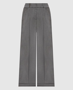 Peserico Gray wool pants with brand patch A0479806461