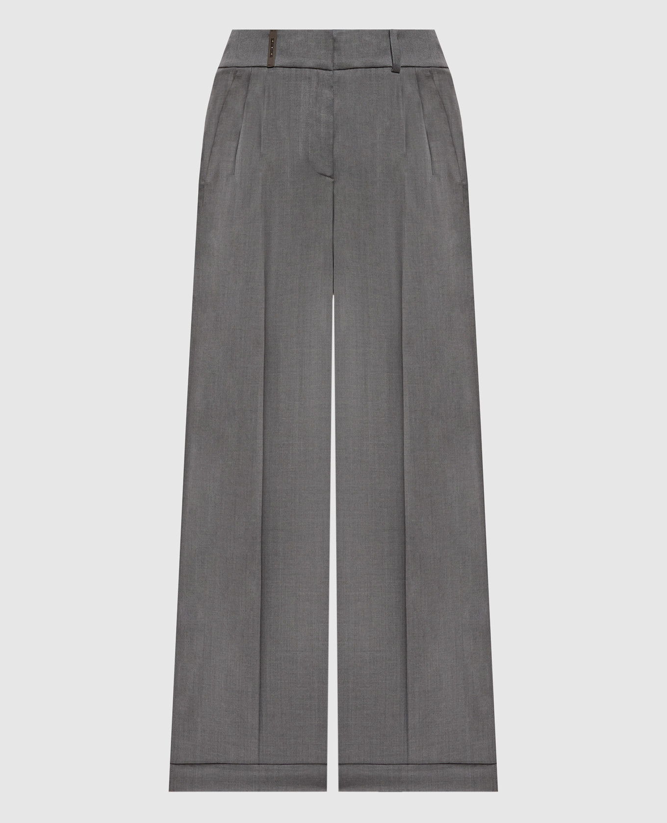Gray wool pants with brand patch