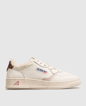 AUTRY MEDALIST ivory leather sneakers with fur AUXWNZ01