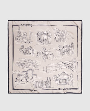 Max Mara CARRE gray silk scarf with branded print MXACARRE90W2