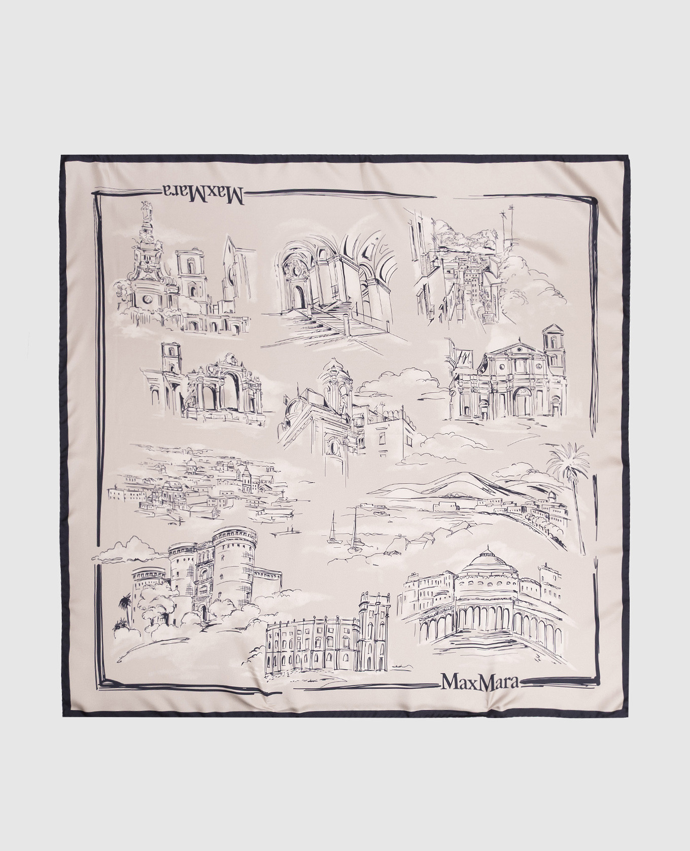 

CARRE gray silk scarf with branded print Max Mara, Grey