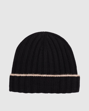 Brunello Cucinelli Black cashmere hat with fringe M2240900