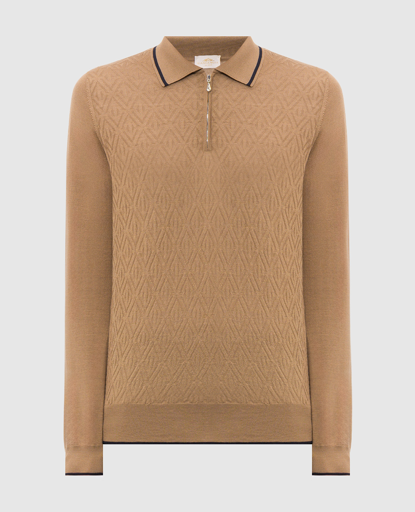 Brown wool, silk and cashmere polo shirt