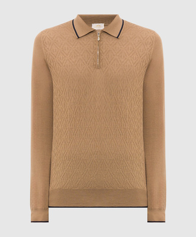 Brown wool, silk and cashmere polo shirt
