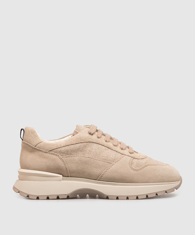 Beige combination sneakers with fur