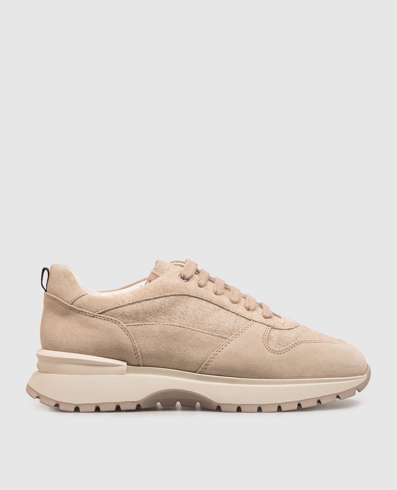 Beige combination sneakers with fur