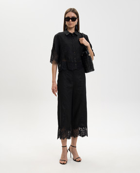 Twinset Black linen pants with lace 261TT2184