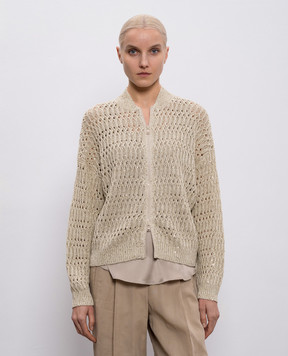 Brunello Cucinelli Beige openwork linen cardigan MCO564706