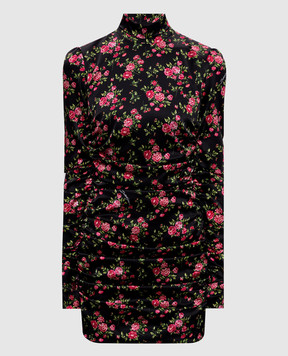 Dolce&Gabbana Black silk mini dress with printed drape F60G2TFSA8G