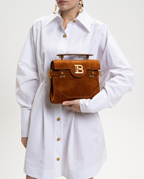 Balmain Brown suede satchel bag B-Buzz 23 GN1DB526LSDL