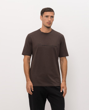 Brunello Cucinelli Dark brown T-shirt with embroidered inscription M0B138518