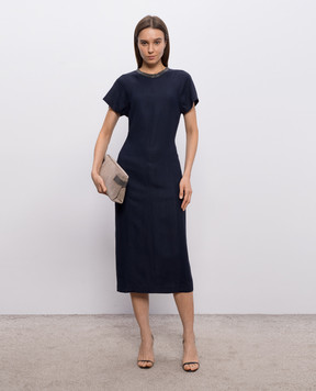 Brunello Cucinelli Blue linen dress with monil chain MH126AHB51