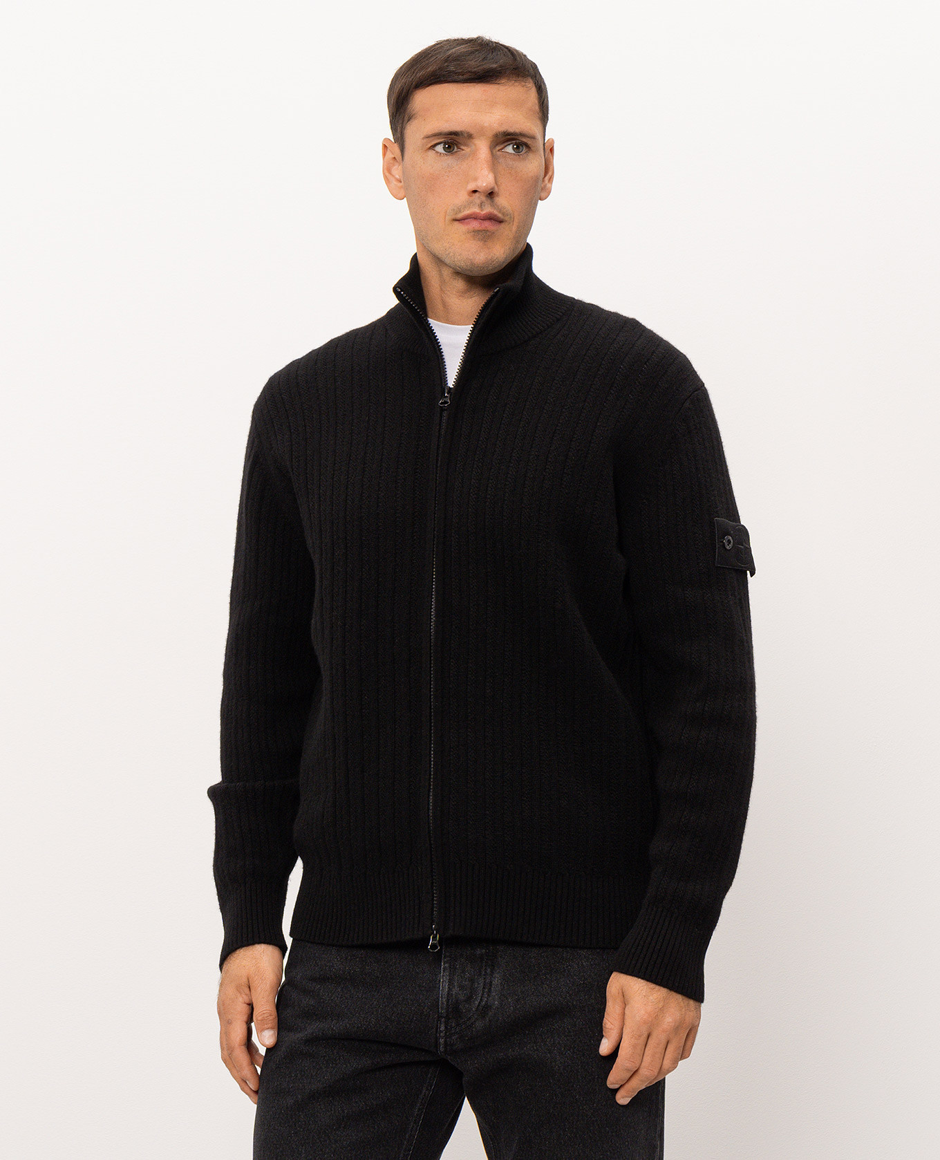 Black wool and cashmere cardigan Stone Island 3